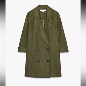 Olive Green Linen Blend Double Breasted Blazer